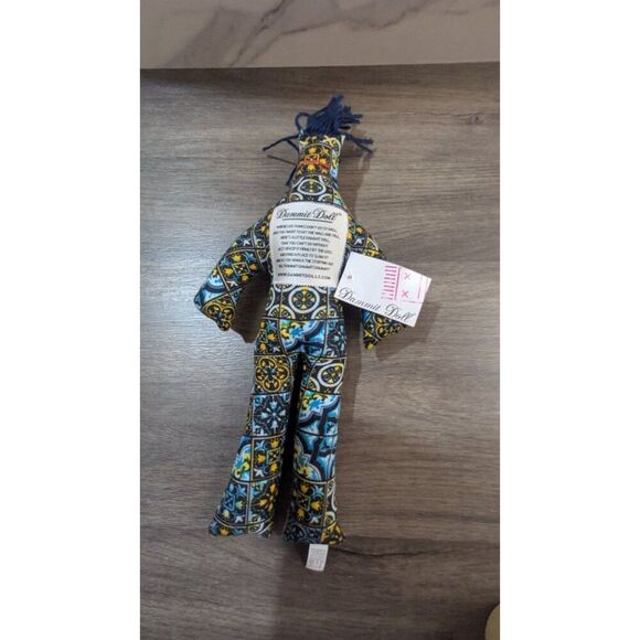 Dammit Doll Stress Relief Toy With Tile Pattern & Yarn Hair  Blue Yellow Black P - Picture 4 of 8